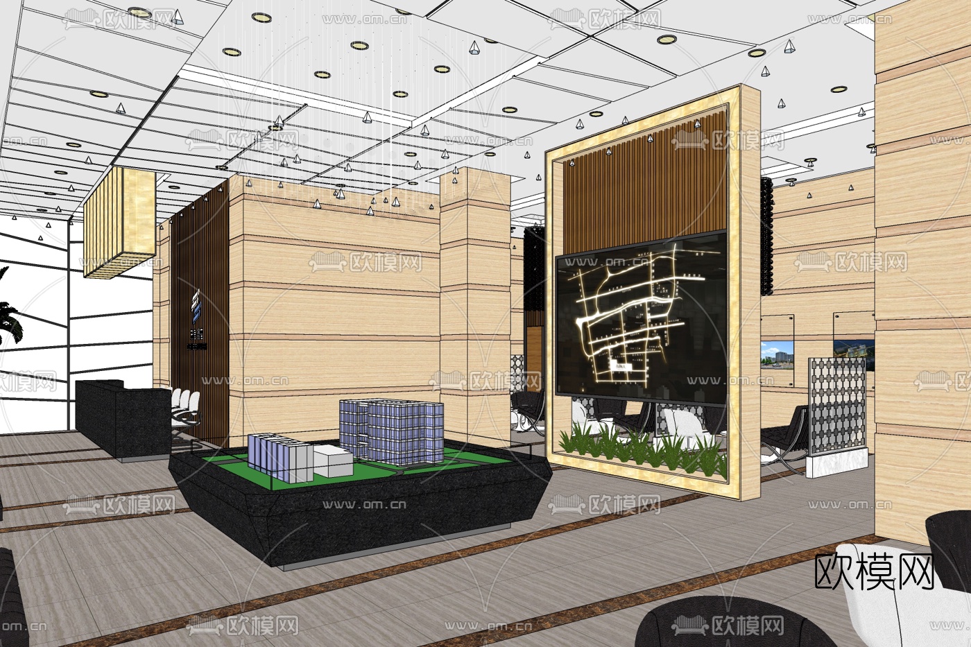 新中式售楼处免费su模型下载