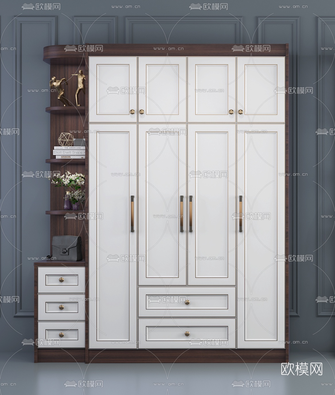 北欧多功能实木衣柜3d模型下载（渲染图2）