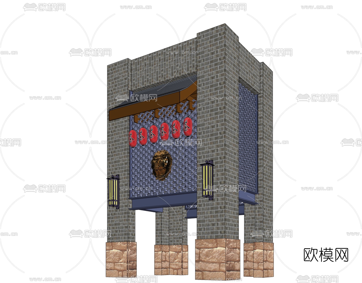 新中式茶馆门头免费su模型下载