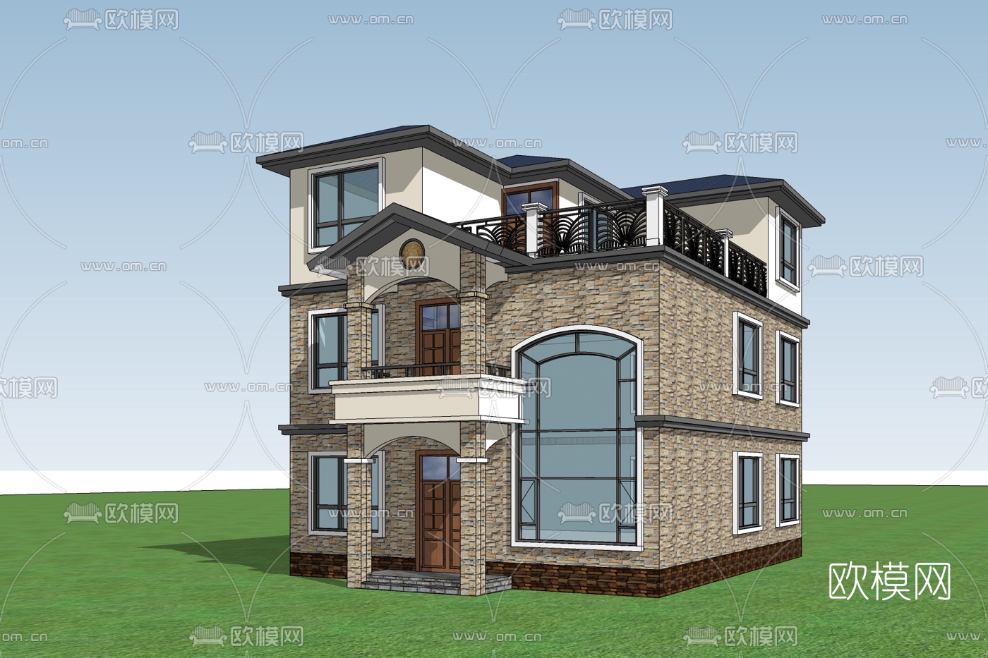欧式独栋别墅免费su模型下载