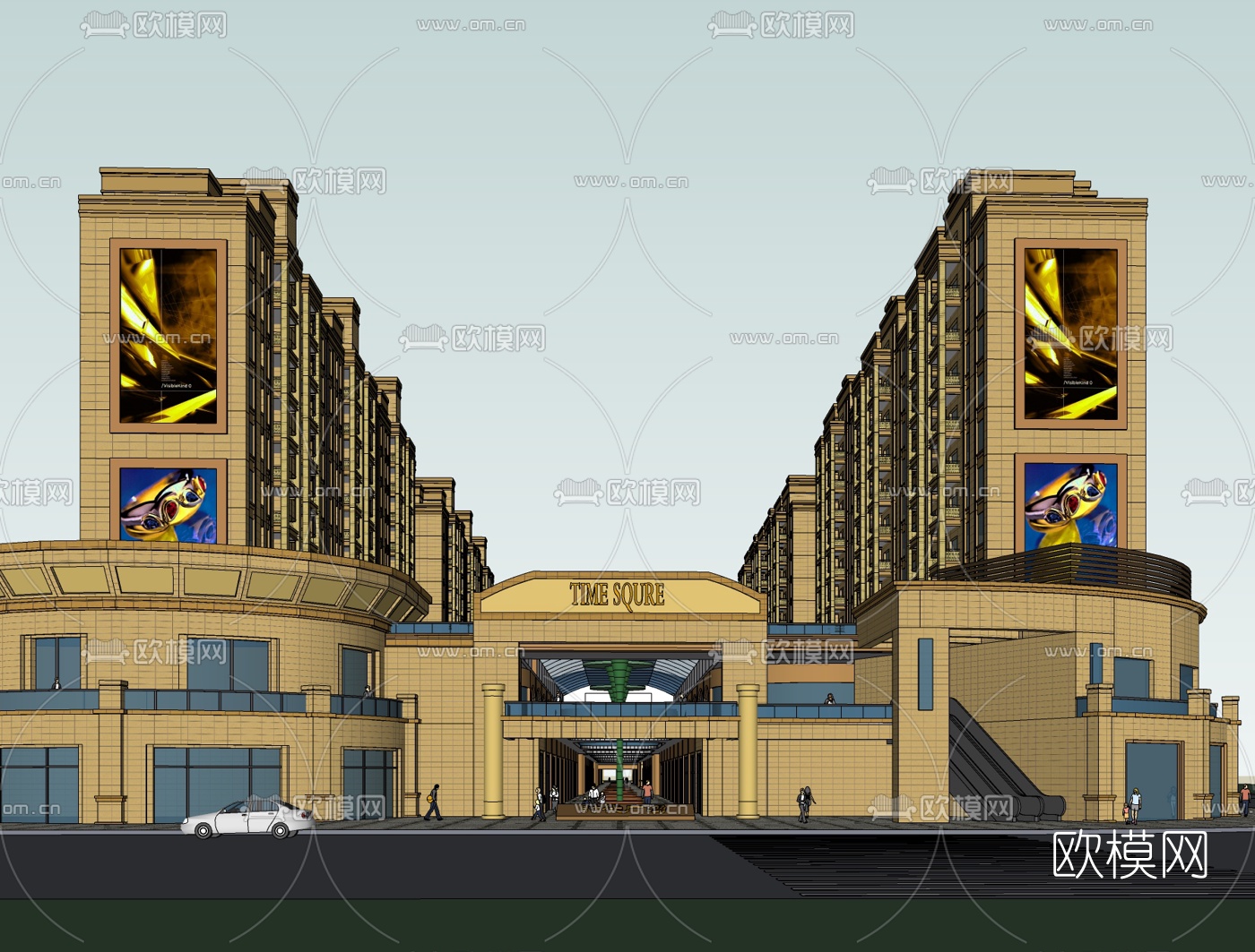 欧式商业街免费su模型下载（渲染图1）