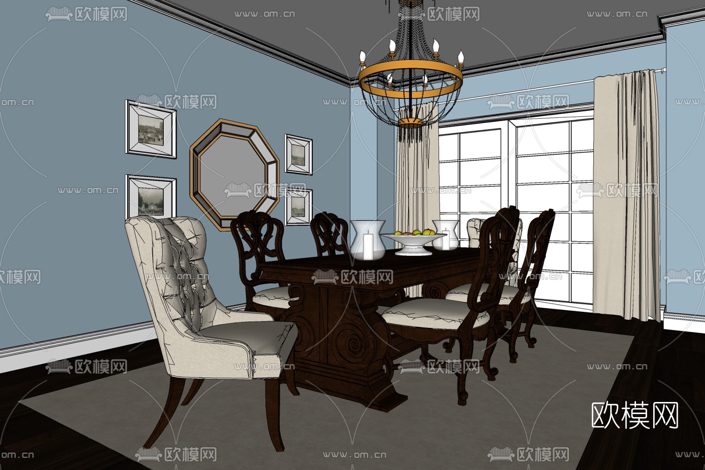 欧式轻奢餐厅免费su模型下载