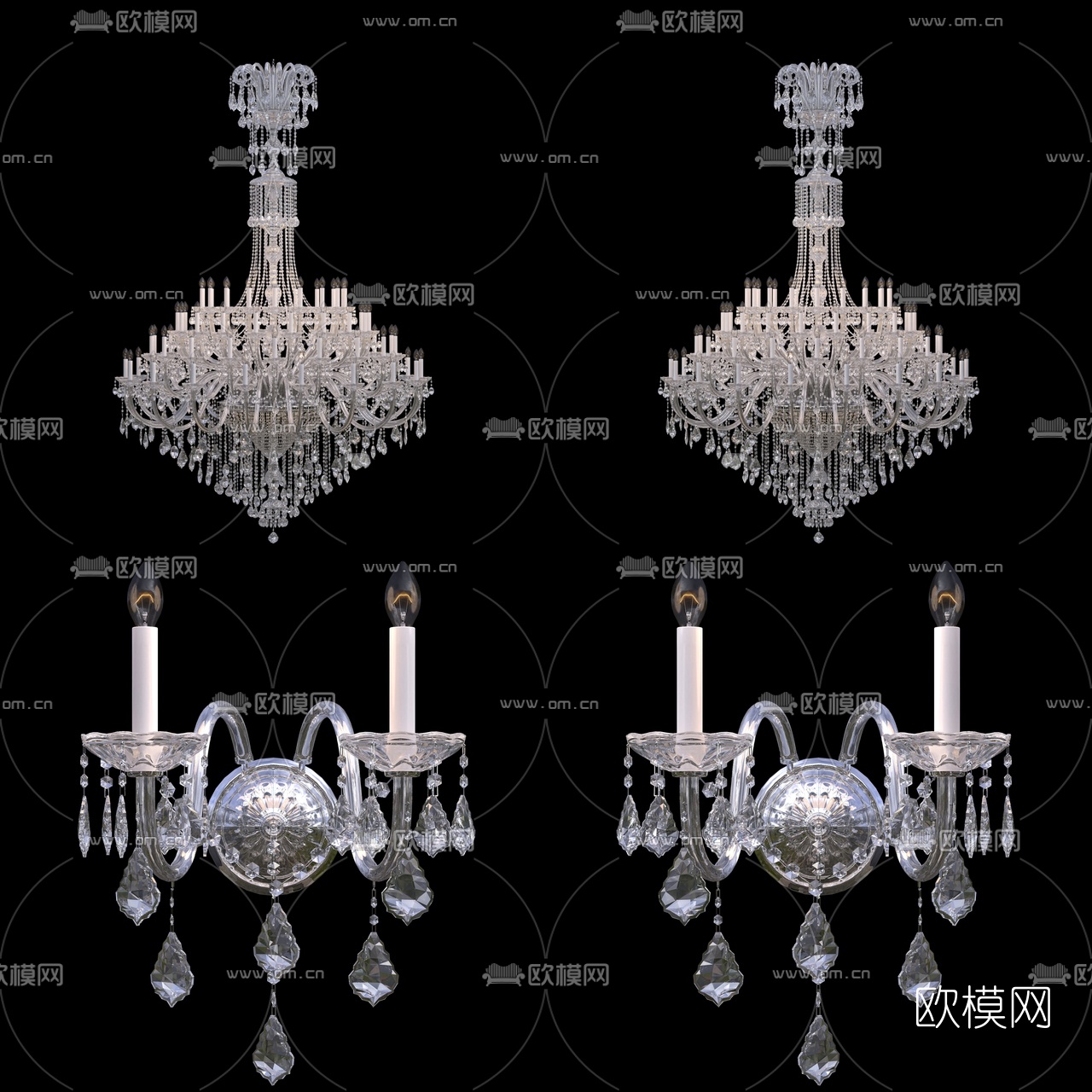 欧式水晶吊灯壁灯3d模型下载