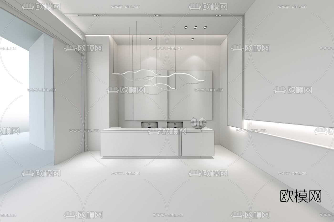 HWCD设计 现代售楼处前台3d模型下载（渲染图2）