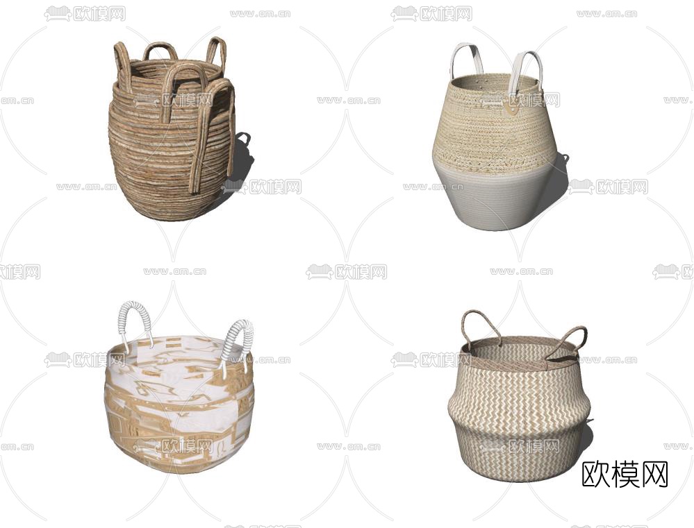 现代藤编衣物收纳筐su模型下载