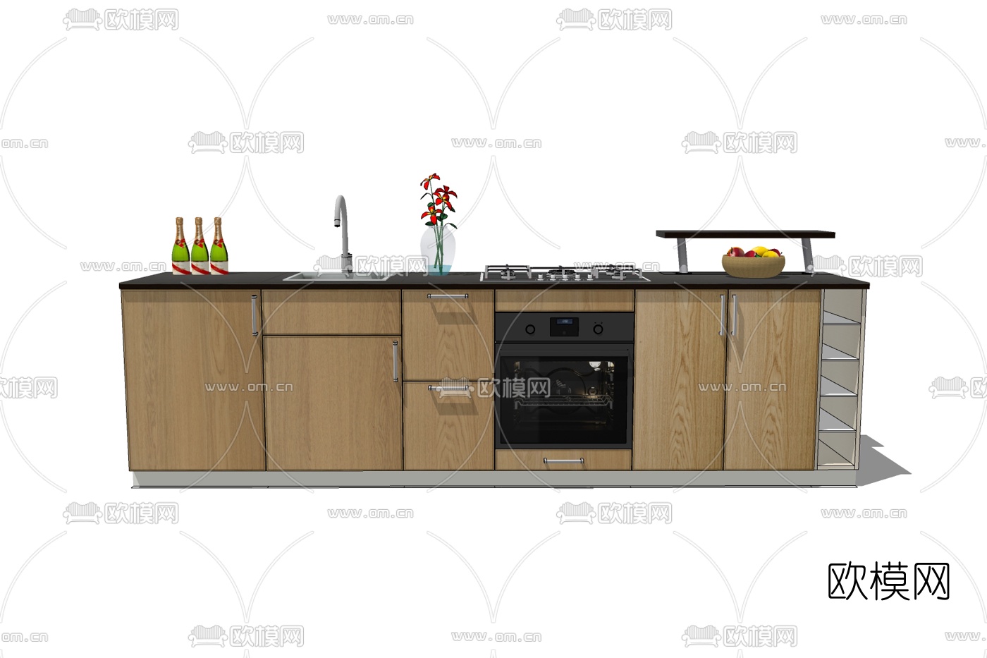 现代实木橱柜免费su模型下载