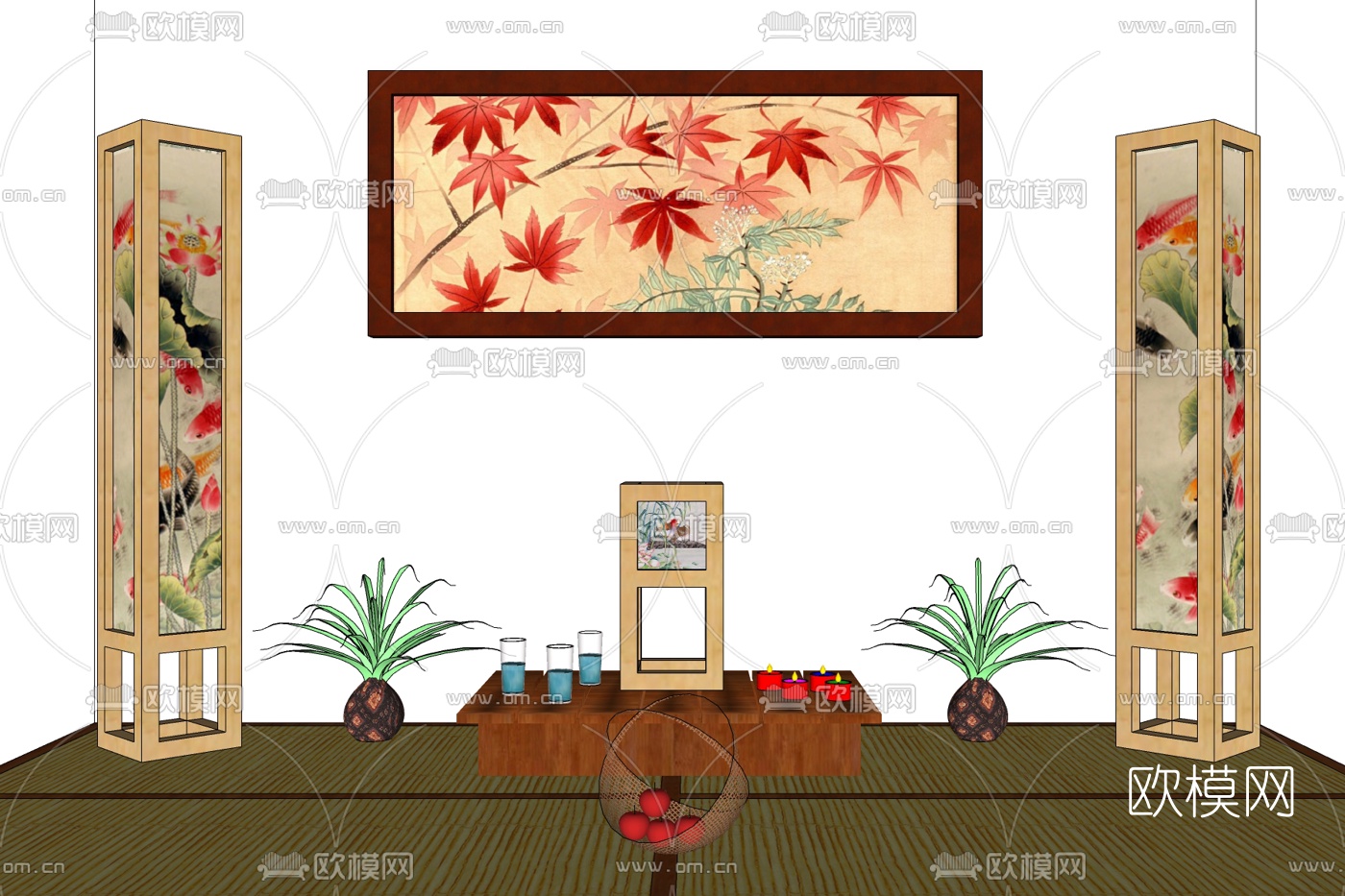 日式实木落地灯免费su模型下载