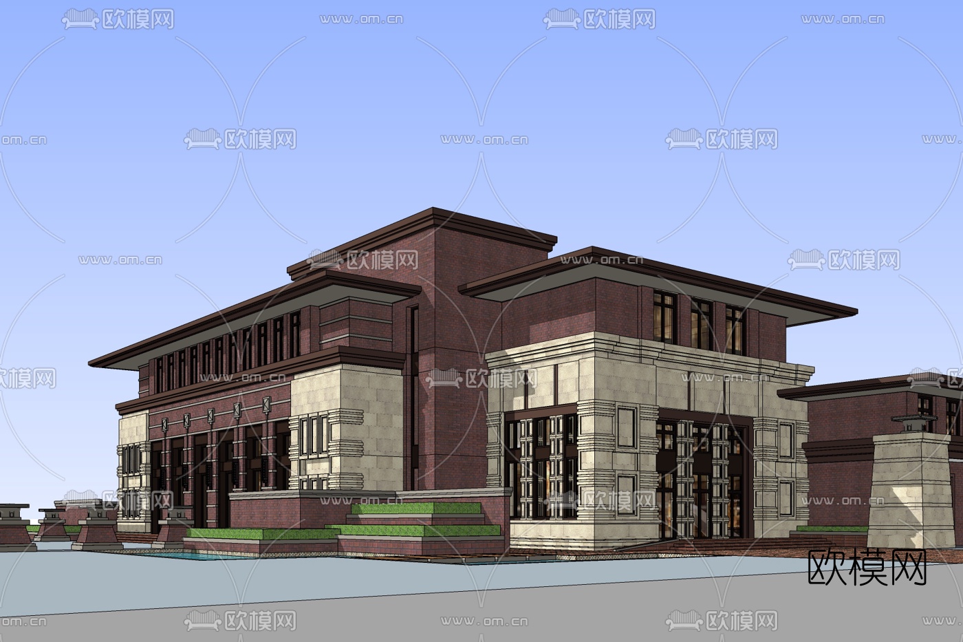 新中式独栋别墅免费su模型下载