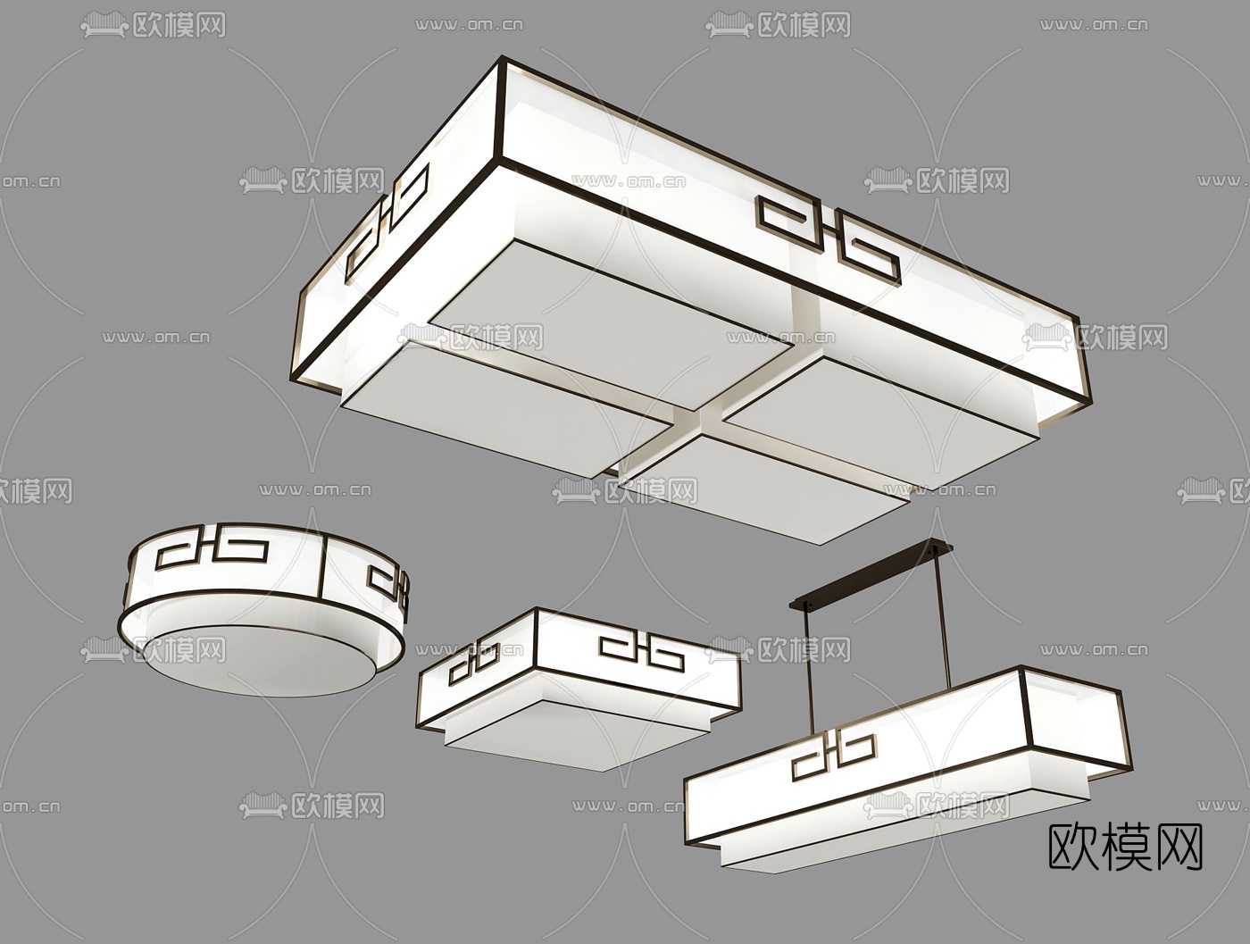 新中式吸顶灯吊灯3d模型