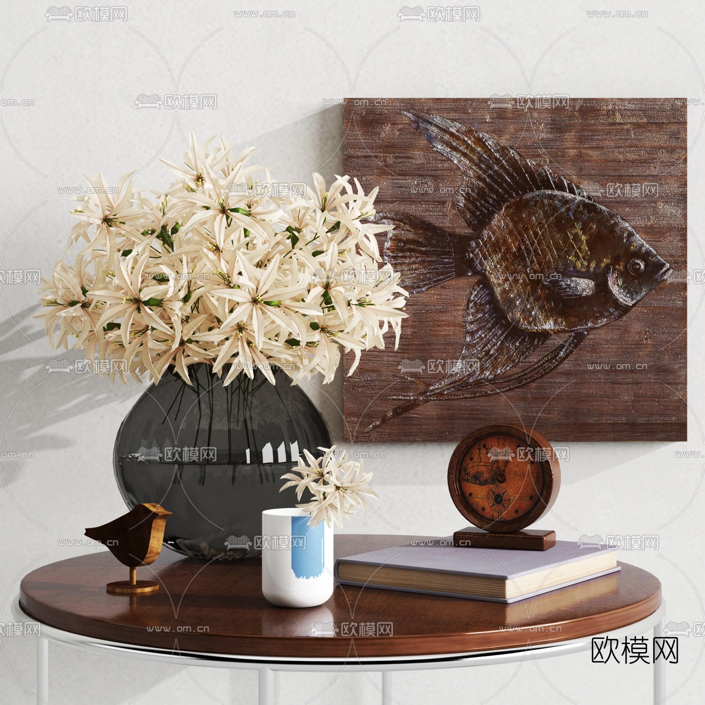 现代花瓶花卉动物雕塑雕刻画饰品摆件3d模型