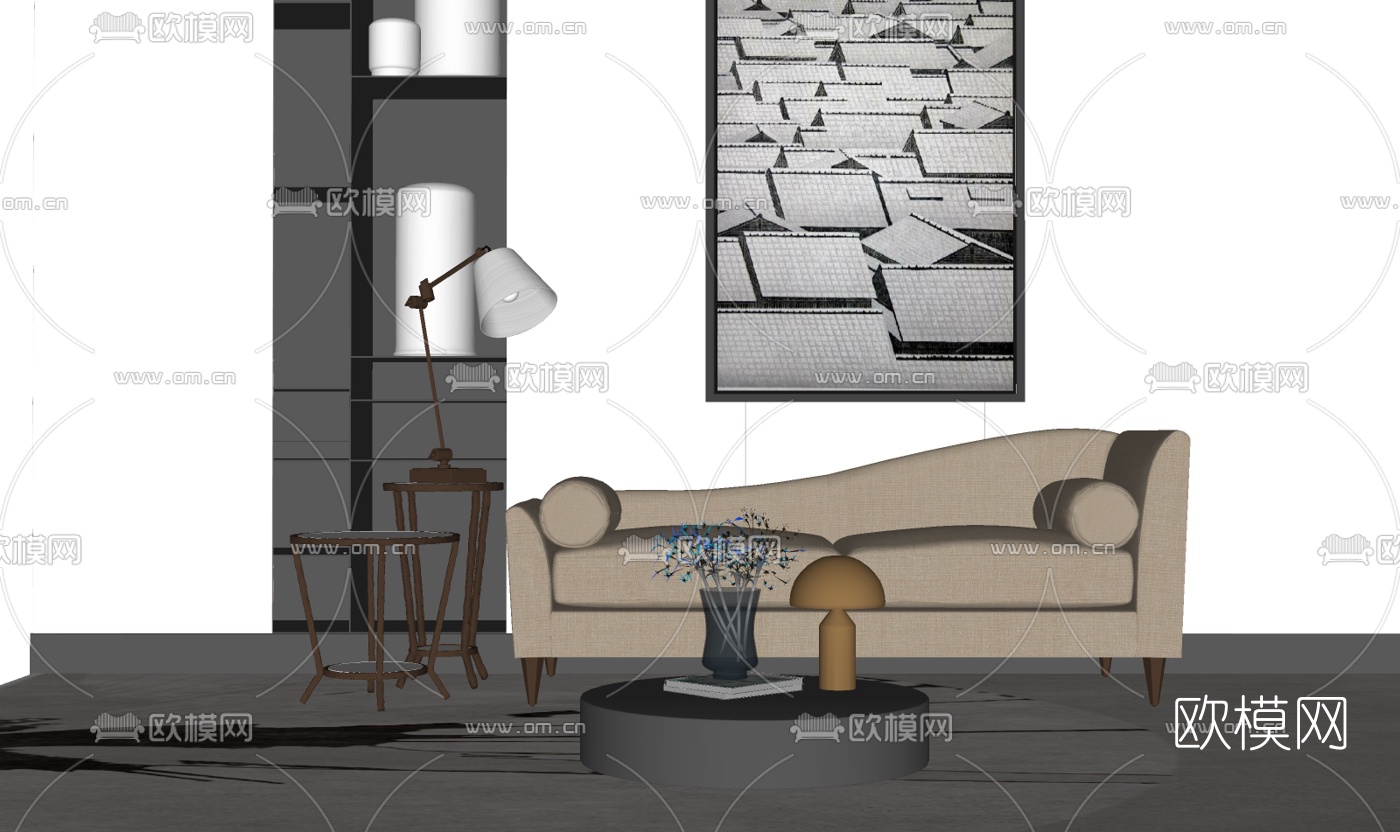 现代布艺双人沙发su模型下载