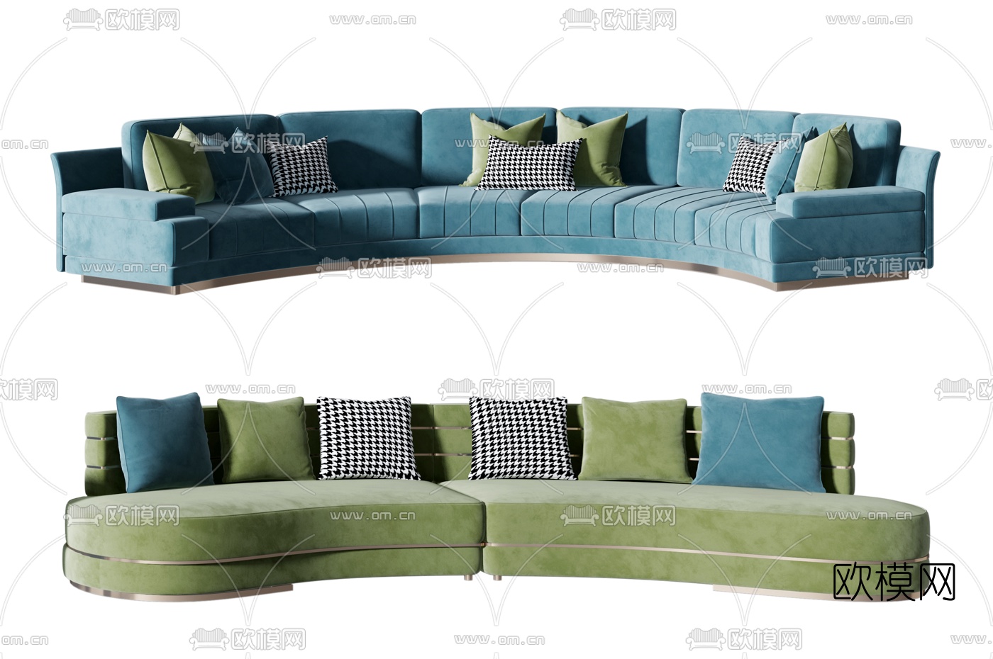 后现代绒布弧形沙发组合3d模型下载