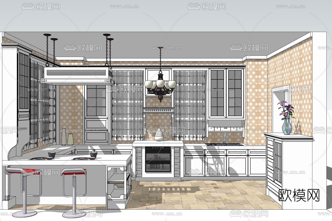欧式厨房免费su模型下载