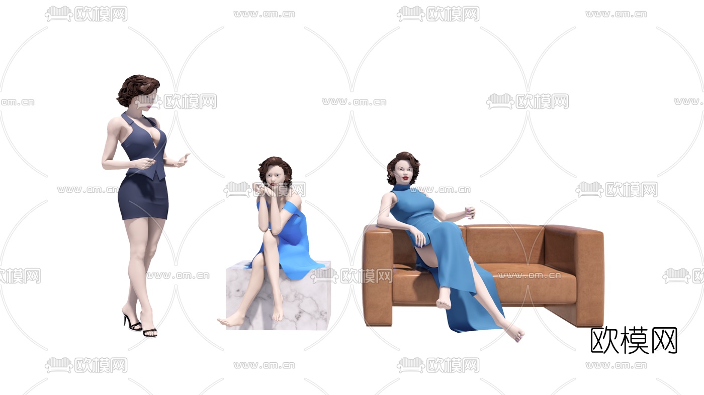 现代短发美女su模型