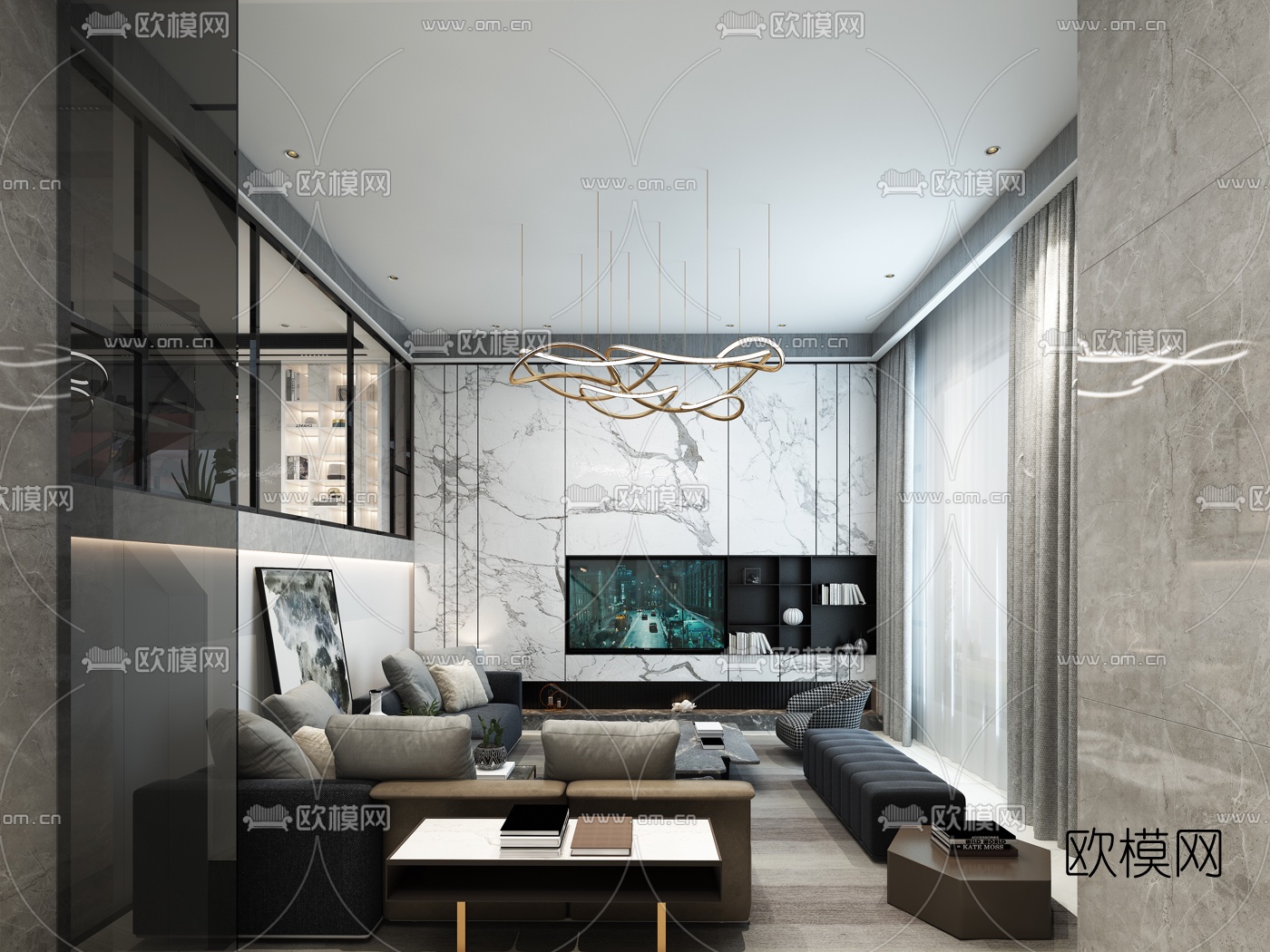 现代跃层客厅餐厅3d模型