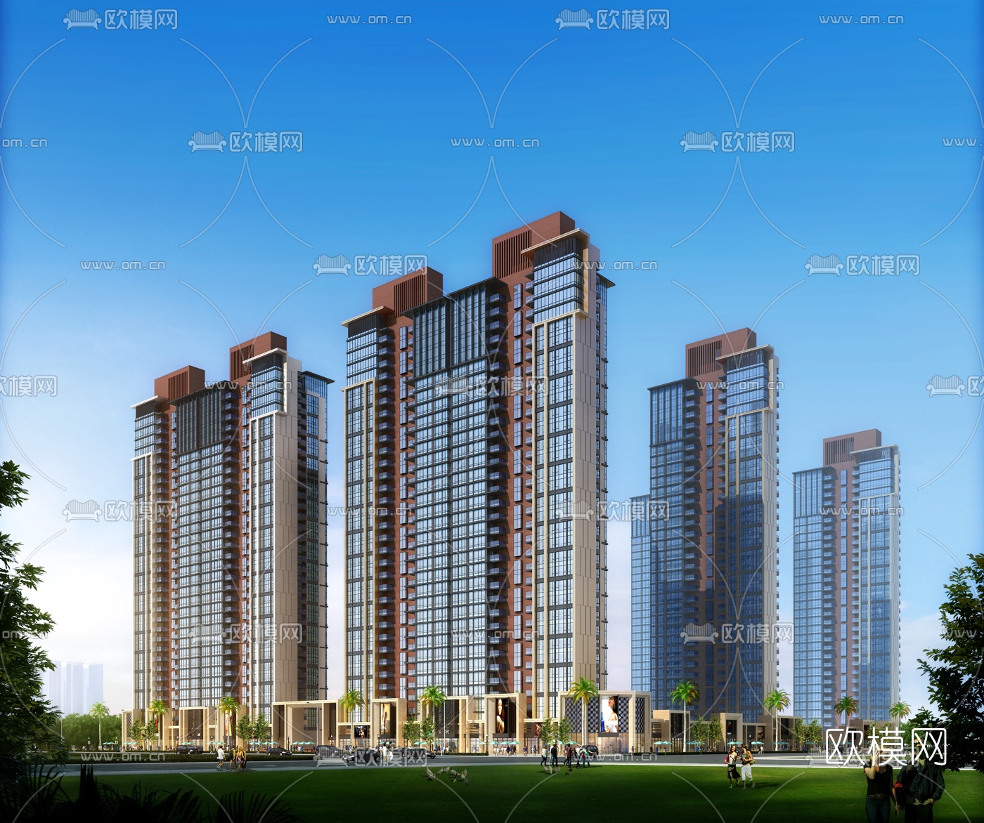 现代高层住宅楼外观3d模型