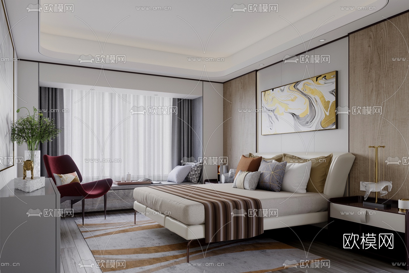 李益中设计 现代卧室主人房3d模型
