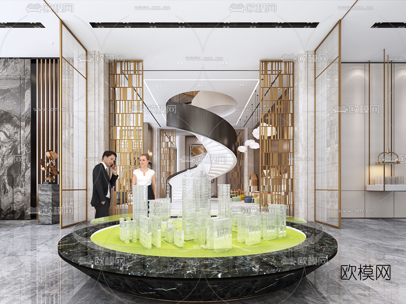现代售楼处洽谈区3d模型下载（渲染图2）
