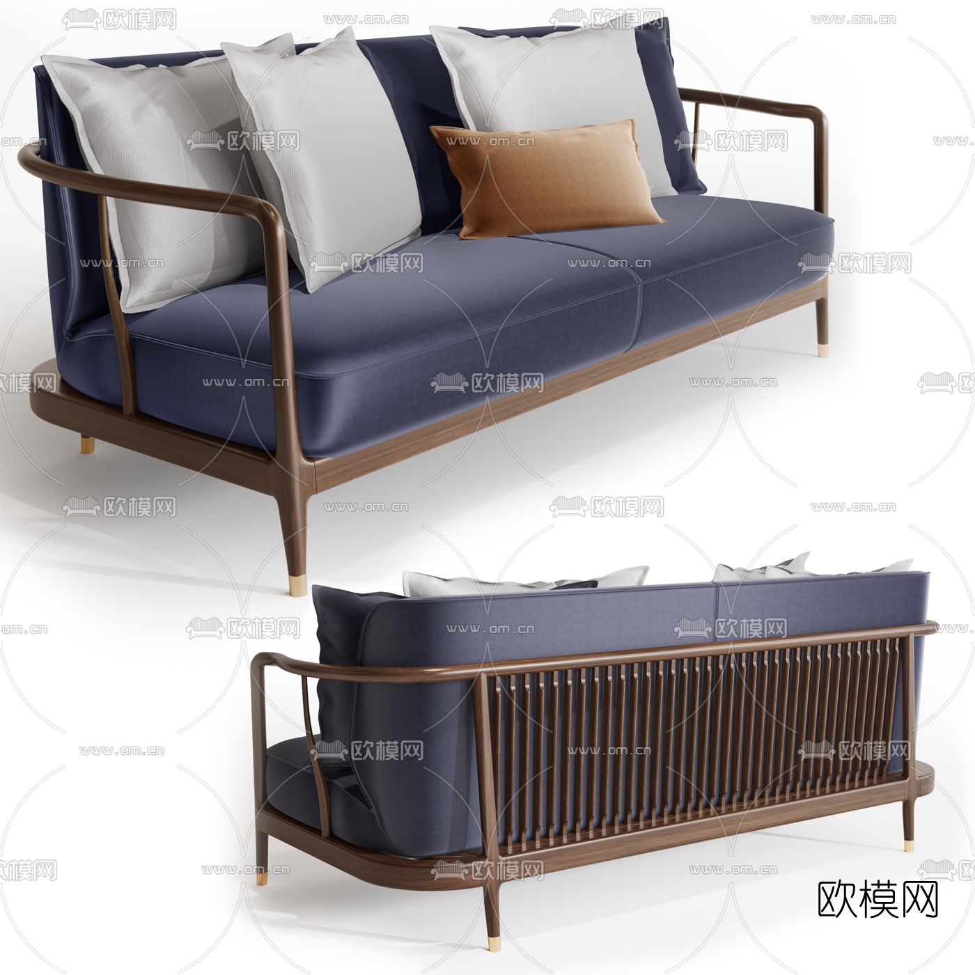 新中式实木双人沙发3d模型-免费3dmax模型库-欧模网