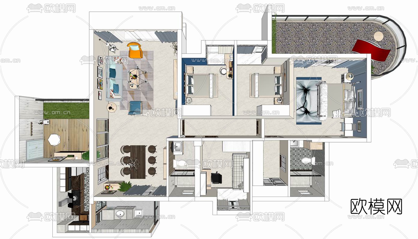北欧客餐厅su模型