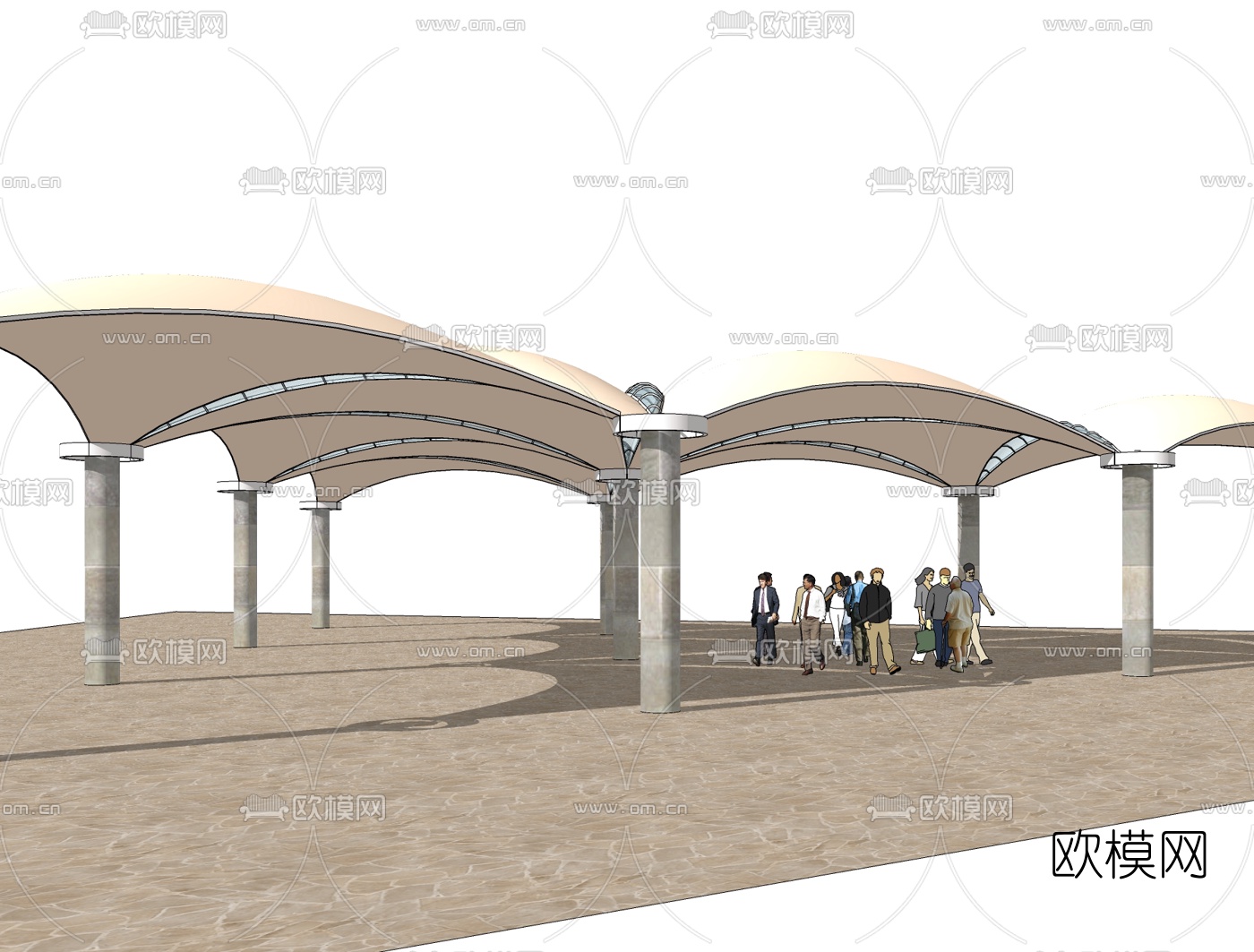 现代张拉膜遮阳棚免费su模型下载