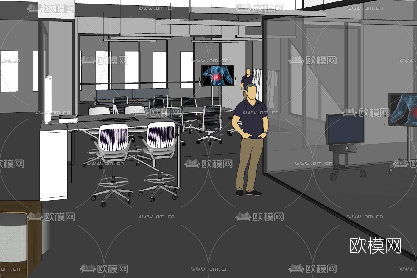 现代会议室免费su模型下载