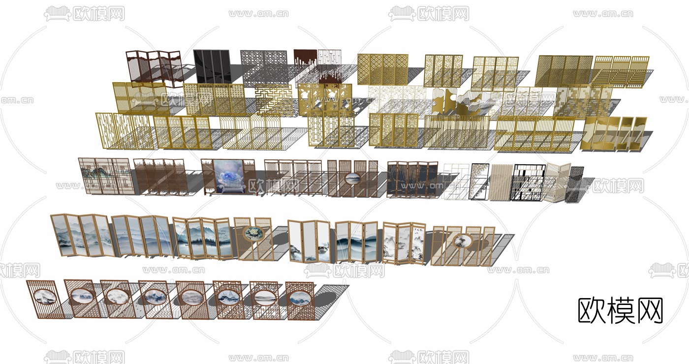 新中式屏风隔断su模型下载