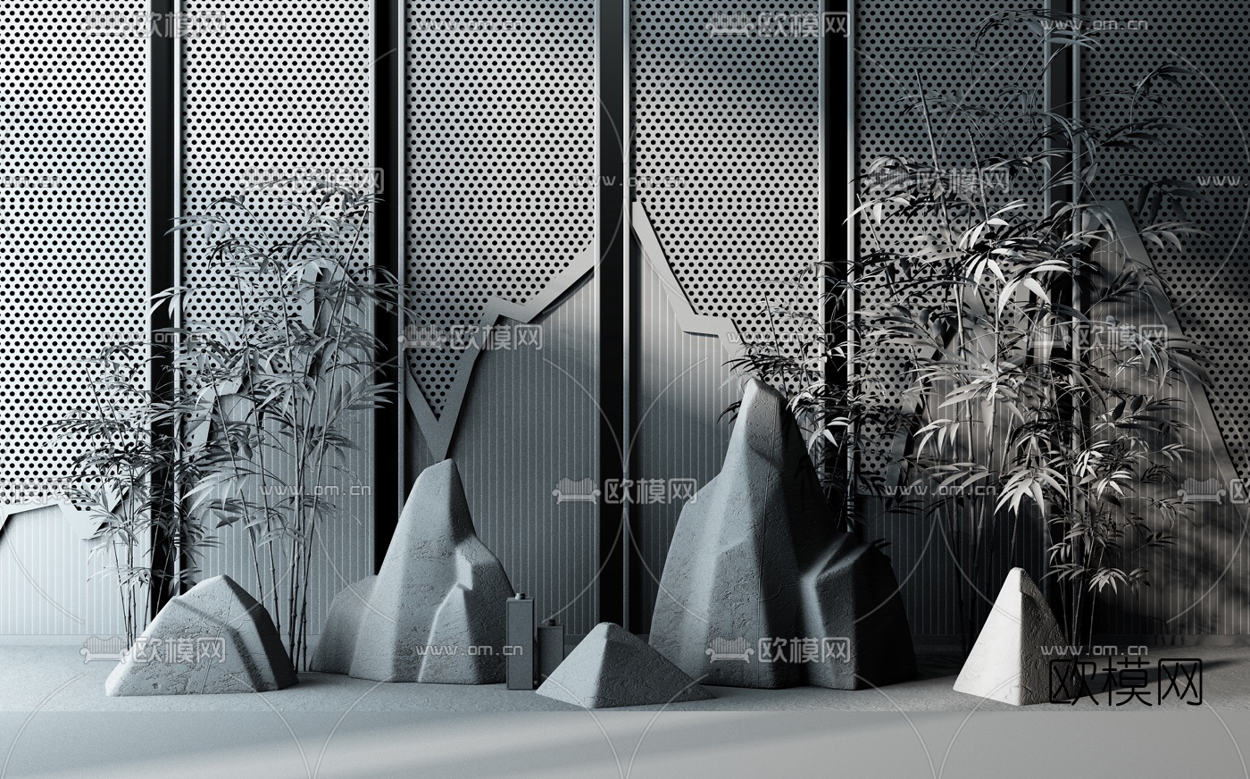 新中式假山景观小品3d模型下载（渲染图2）