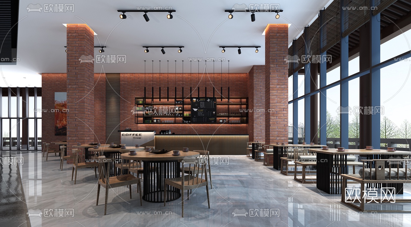 工业风咖啡厅3d模型下载