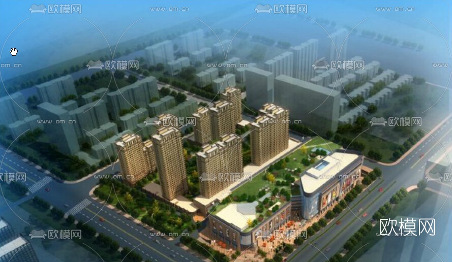 现代商业街免费su模型下载（渲染图2）