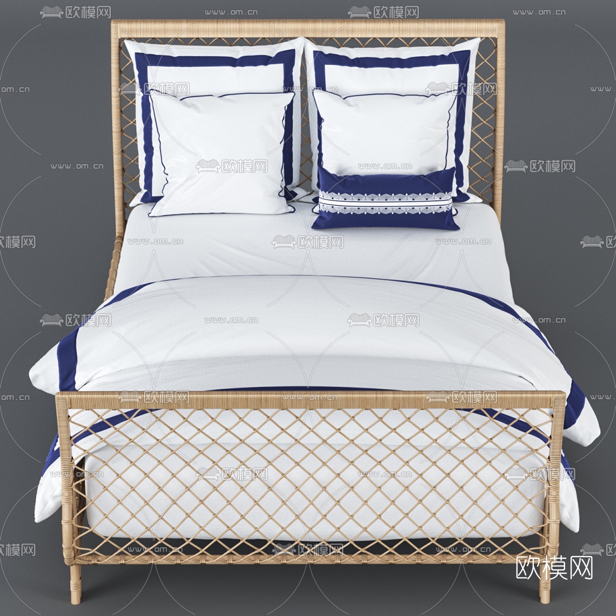 自然风藤编双人床3d模型下载（渲染图2）