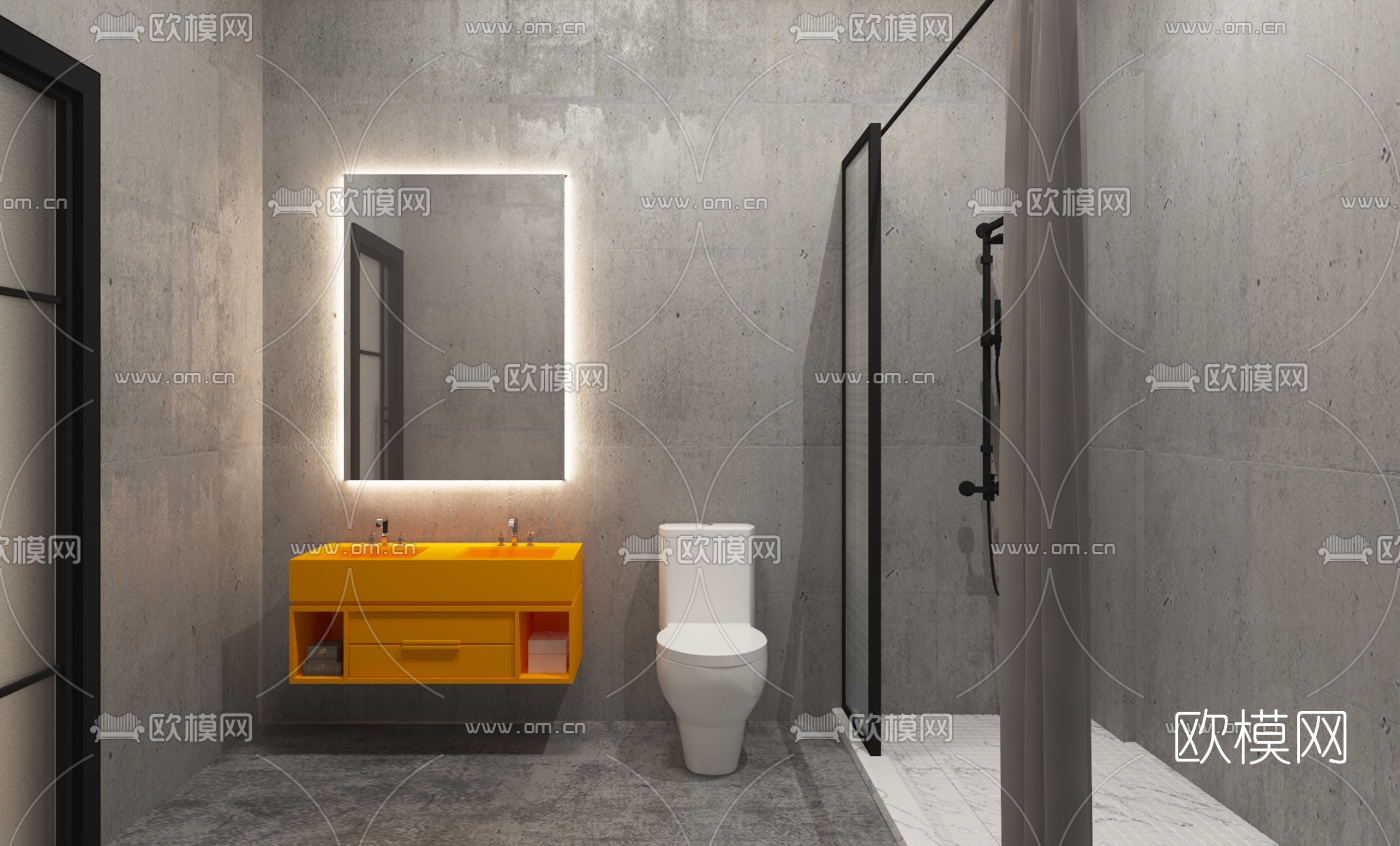 工业风卫生间浴室3d模型下载（渲染图2）