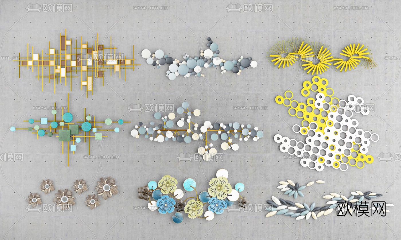 现代金属墙饰挂件3d模型下载