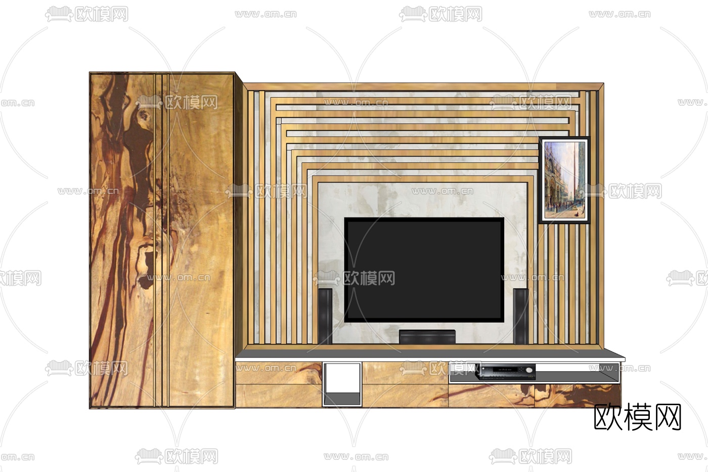 现代实木电视柜免费su模型下载