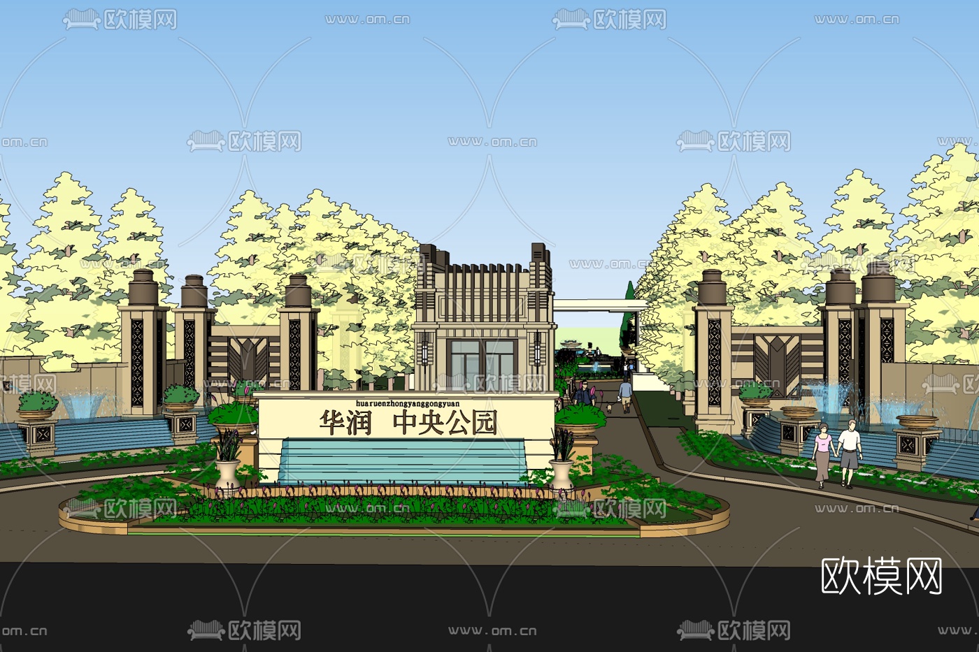 新古典小区大门免费su模型下载