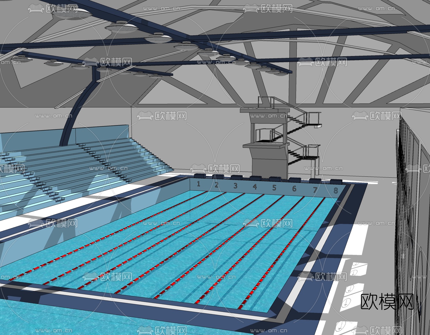 现代游泳馆免费su模型下载