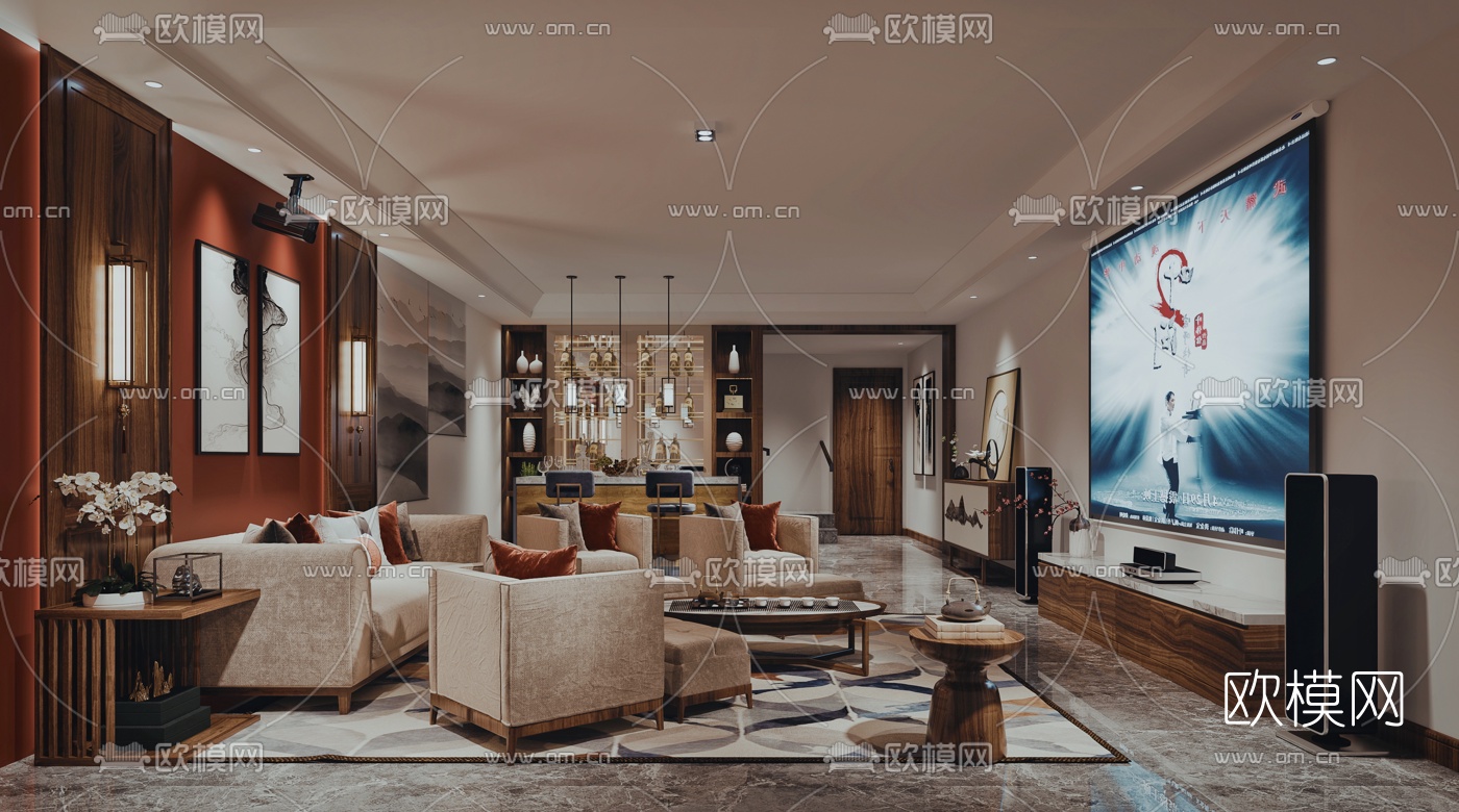 新中式影音室3d模型下载