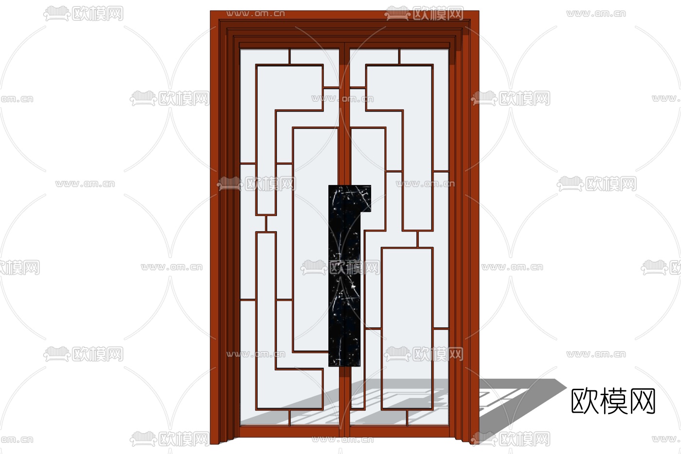 新中式不锈钢玻璃门免费su模型下载
