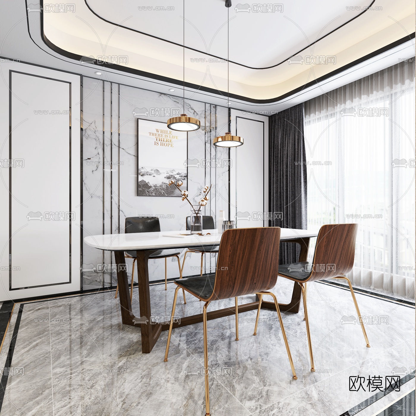 现代客厅餐厅3d模型