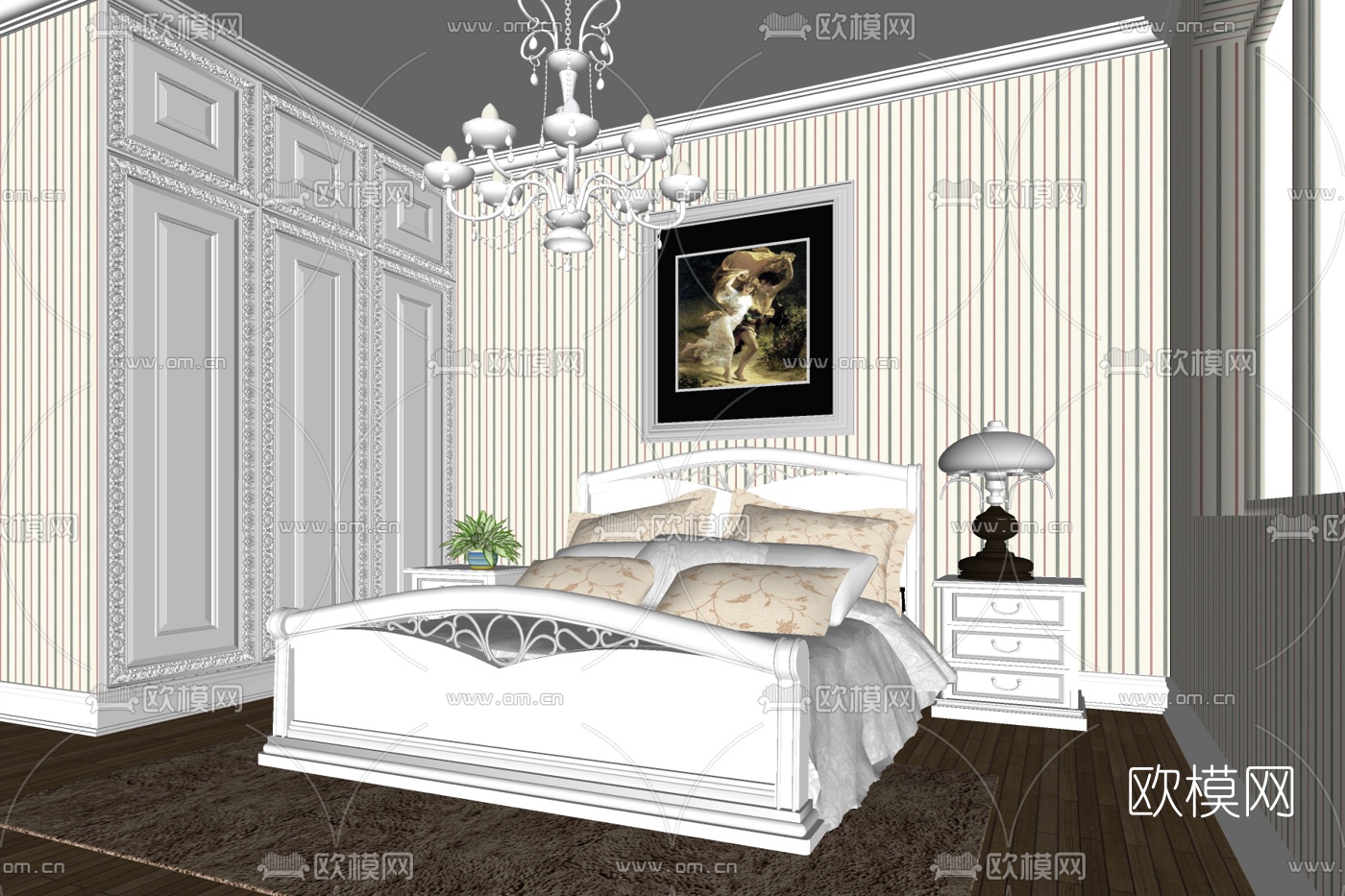 简欧卧室免费su模型下载