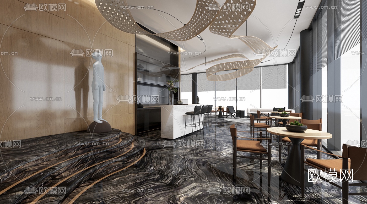 现代轻奢售楼处大堂3d模型下载（渲染图2）