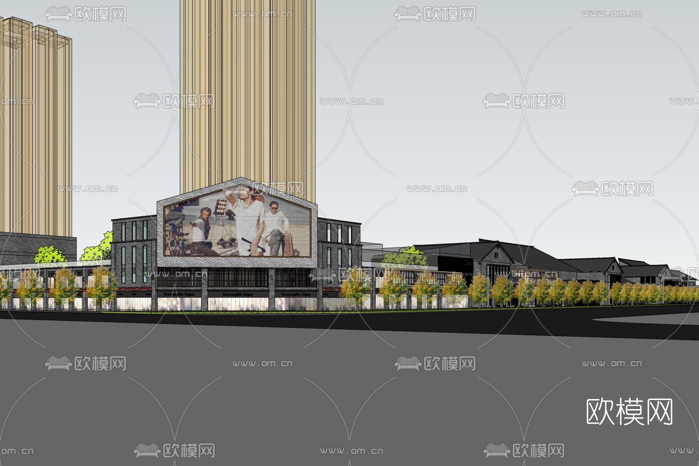 中式沿街商业建筑免费su模型