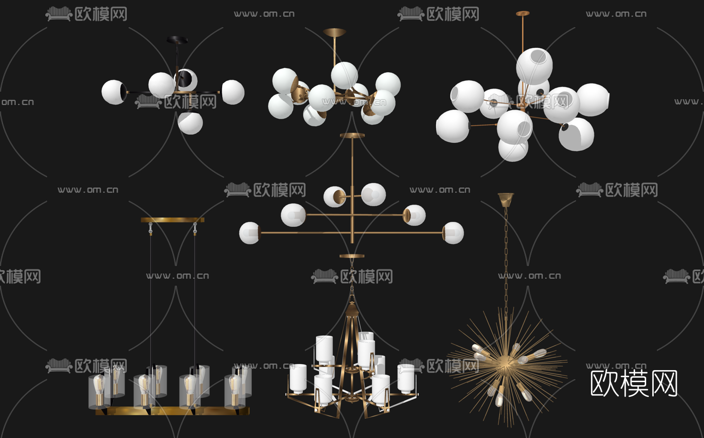 现代轻奢多头吊灯su模型