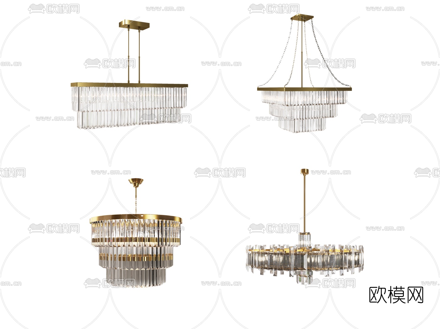 现代轻奢金属水晶吊灯组合3d模型下载（渲染图1）