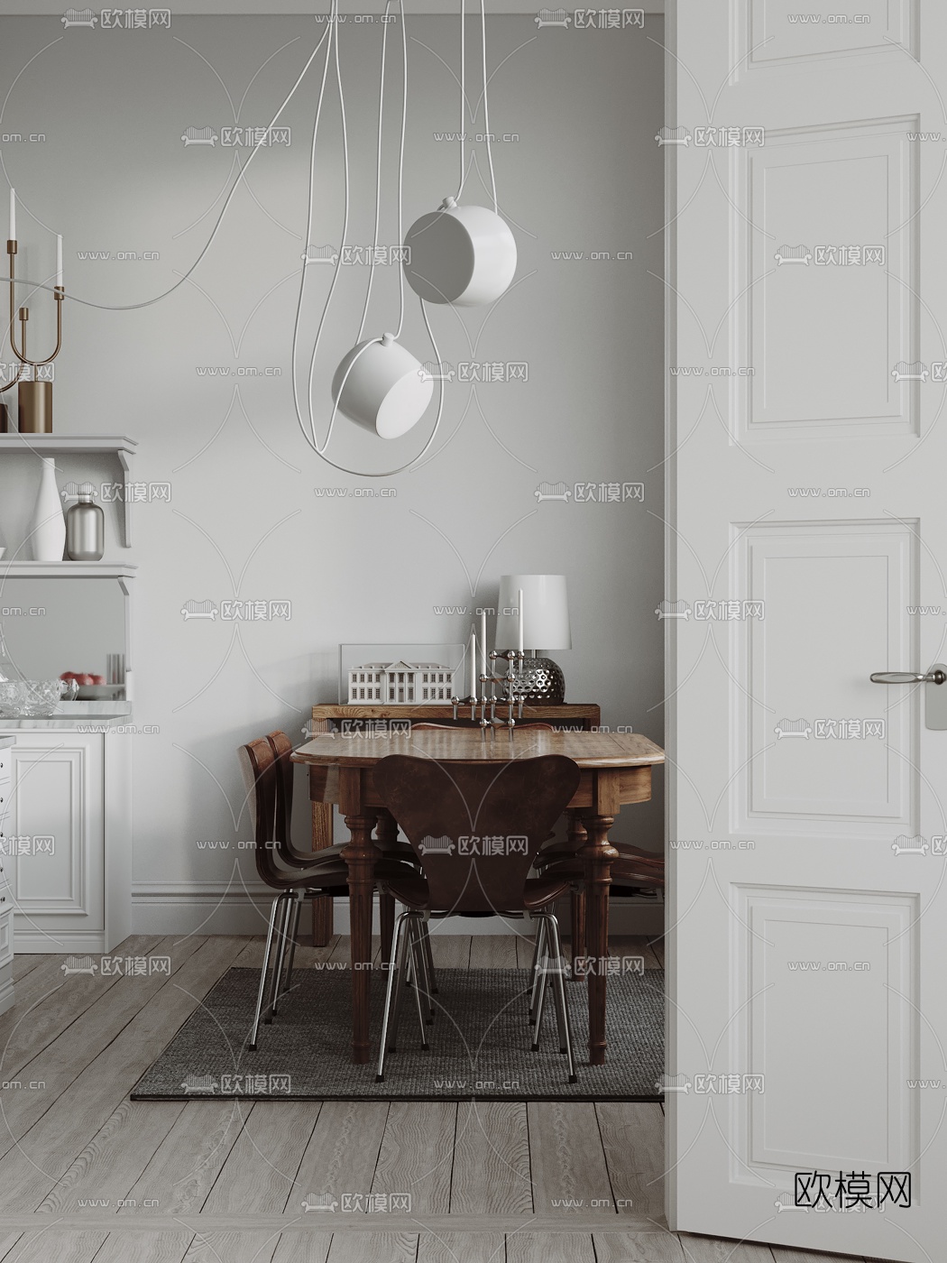 简欧客厅餐厅3d模型下载（渲染图3）