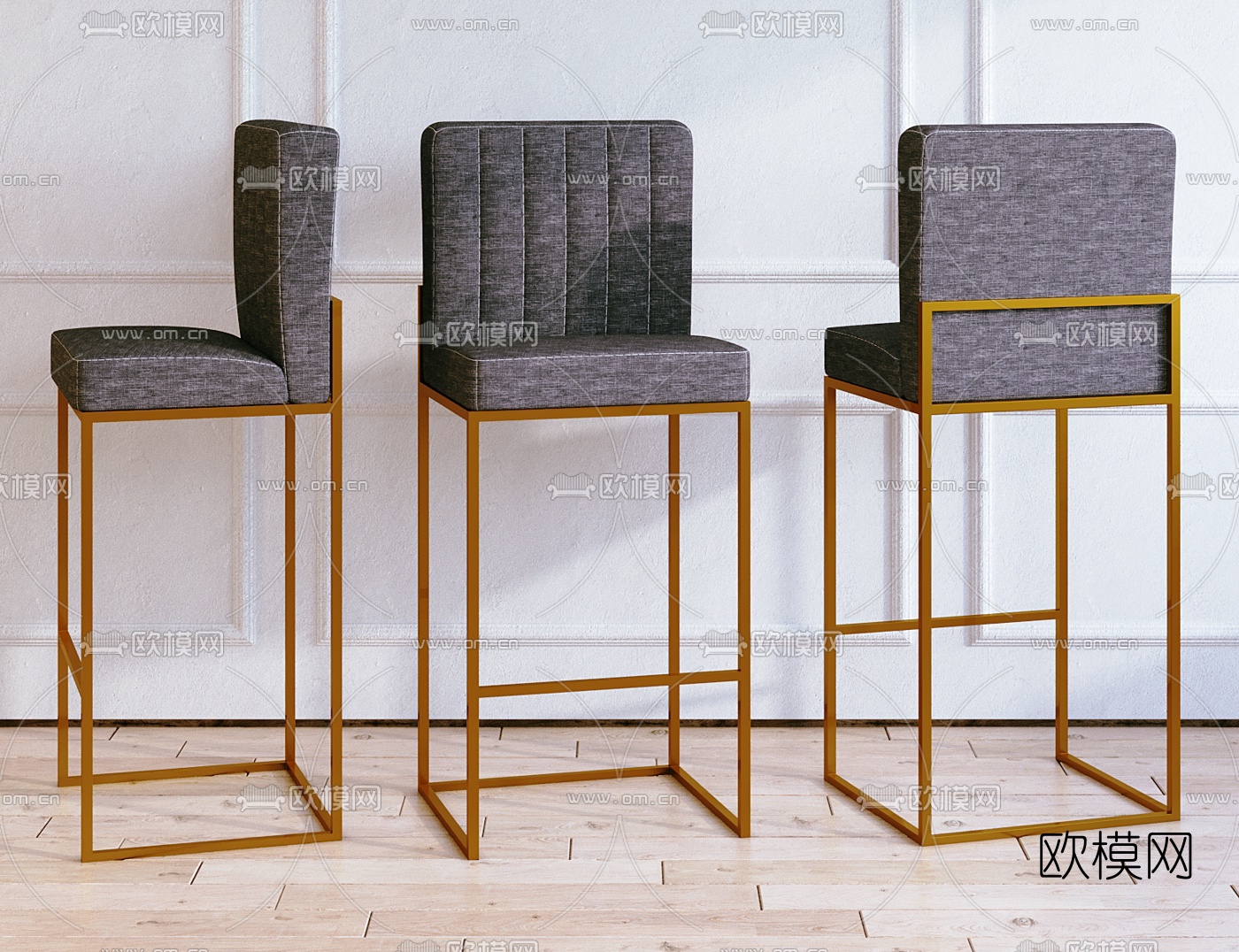 现代金属布艺吧椅3d模型下载