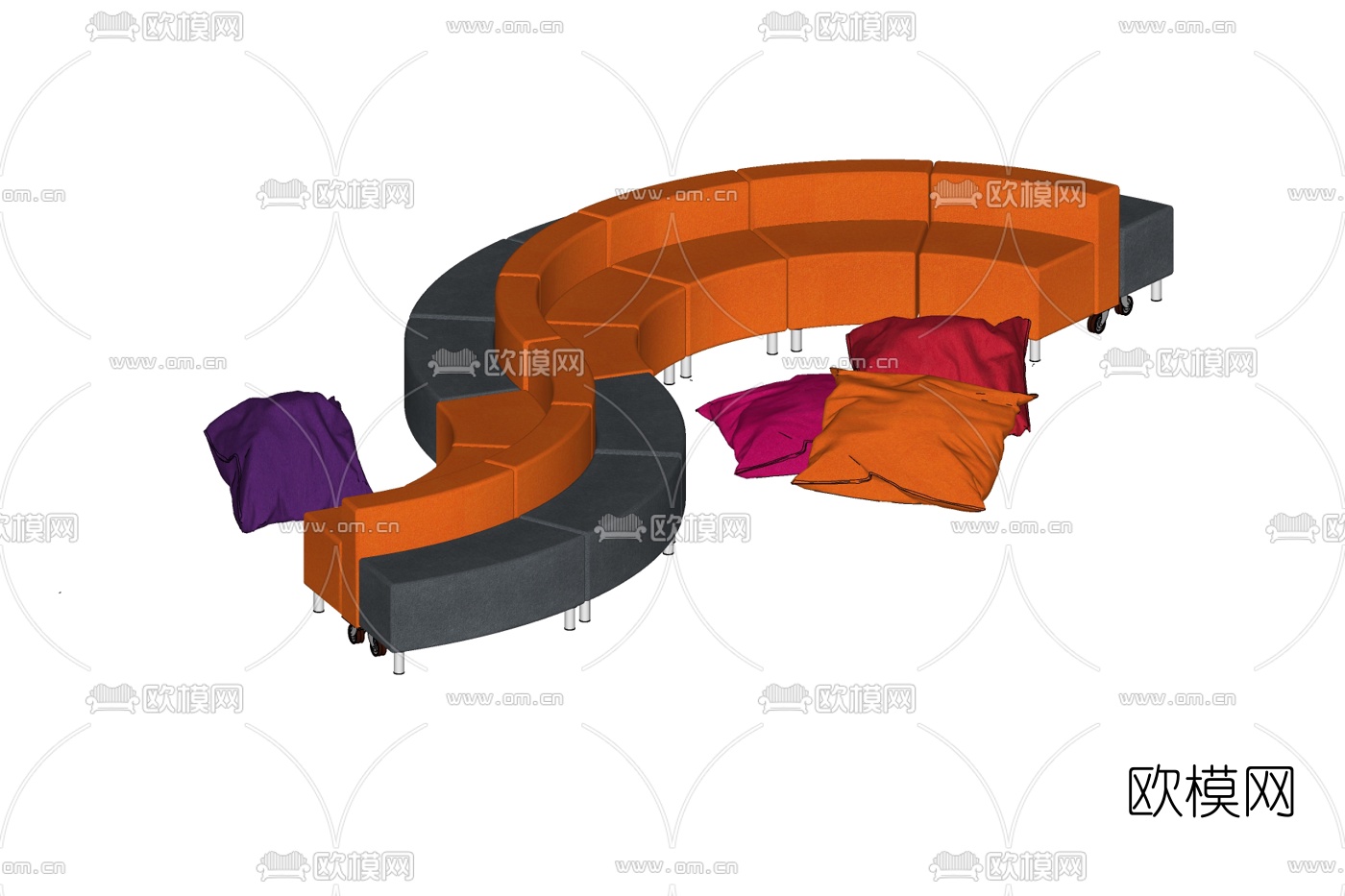现代弧形办公沙发免费su模型下载