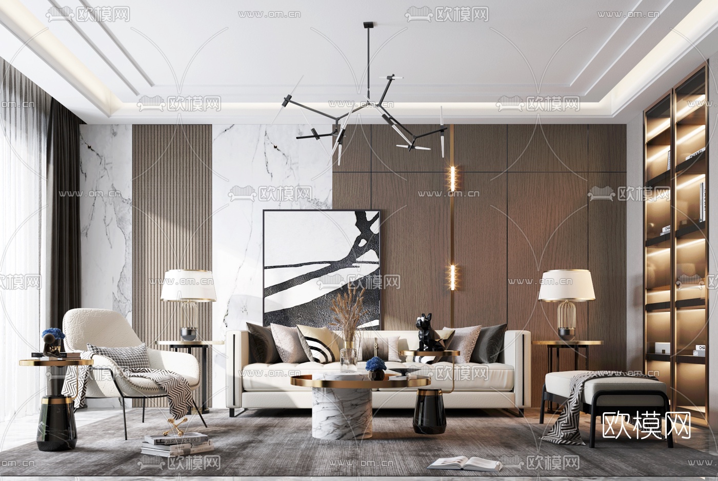 现代轻奢沙发组合3d模型下载