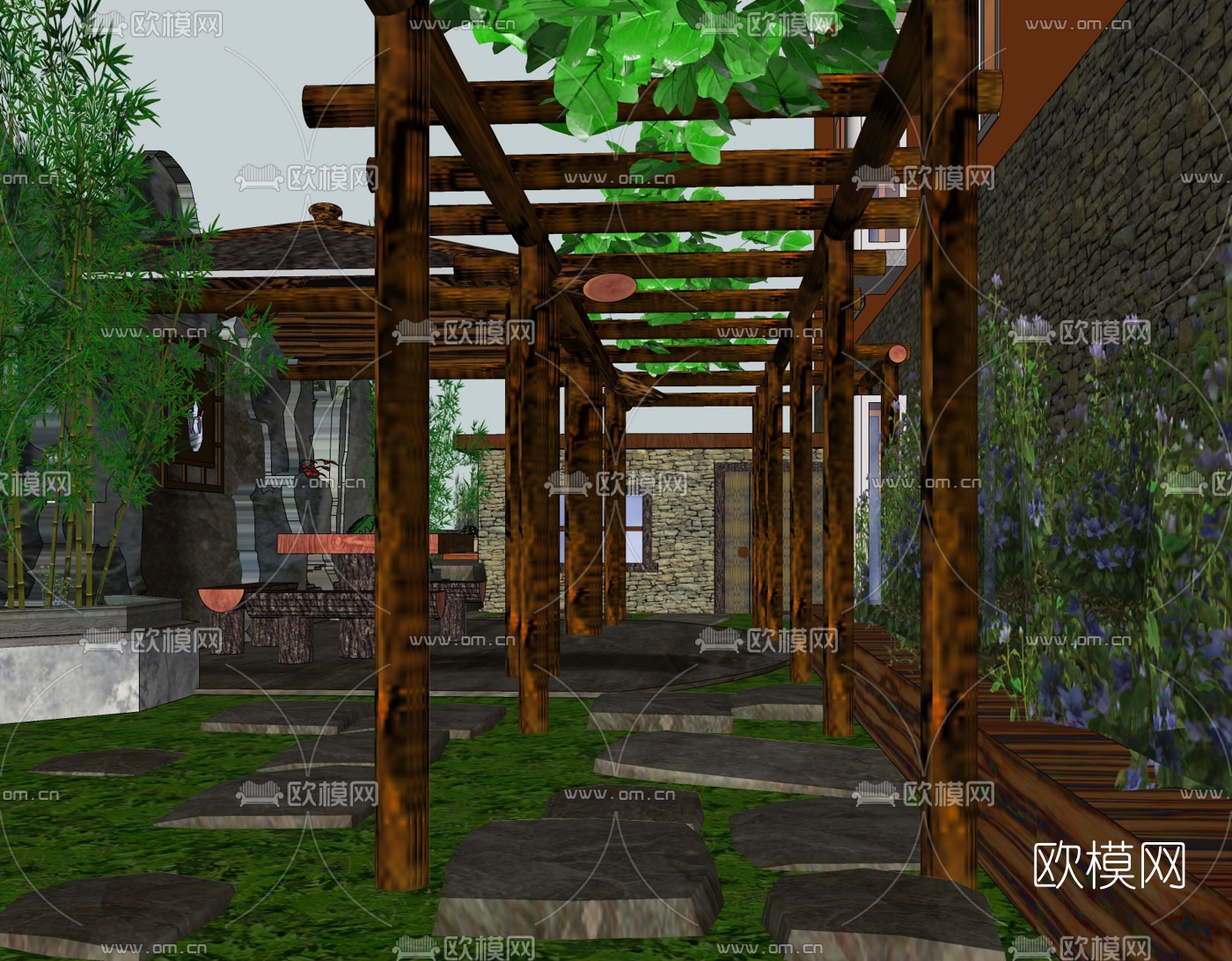 自然风庭院景观免费su模型下载