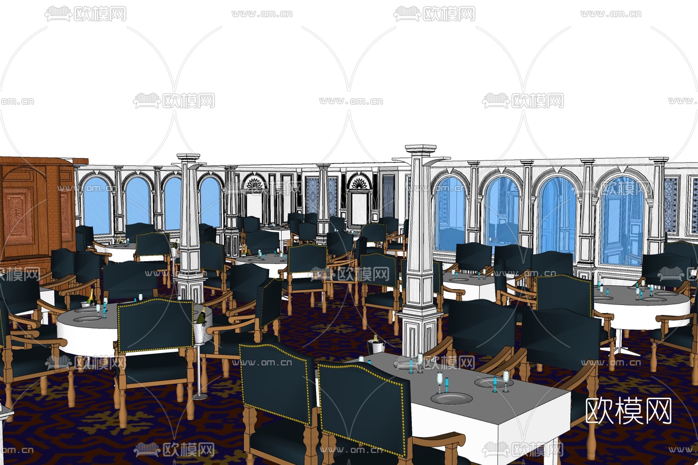 欧式西餐厅免费su模型下载